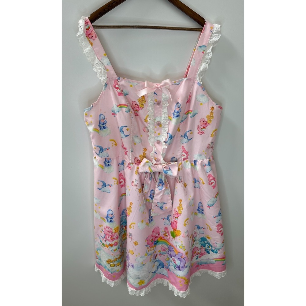 Romwe Care Bears Pink Lace Trim Bow Mini Dress 4XL Kawaii Pastel Rainbow Cosplay - Picture 2 of 15